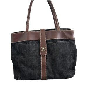Chanel denim and leather turn key cc logo tote